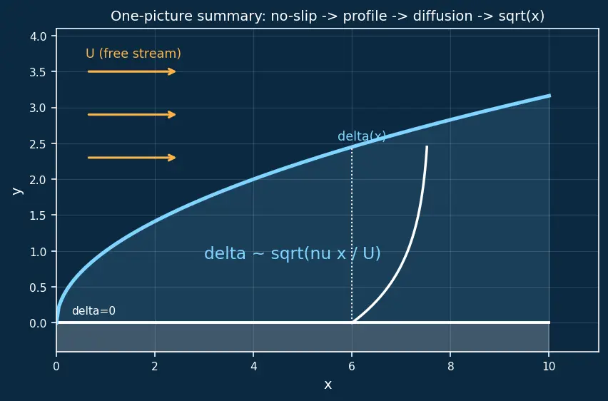 Figure — Boundary layer — Prandtl's concept, growth along flat plate