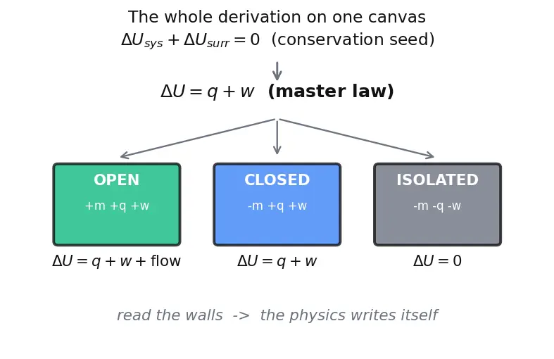 Figure — System vs surroundings; open, closed, isolated