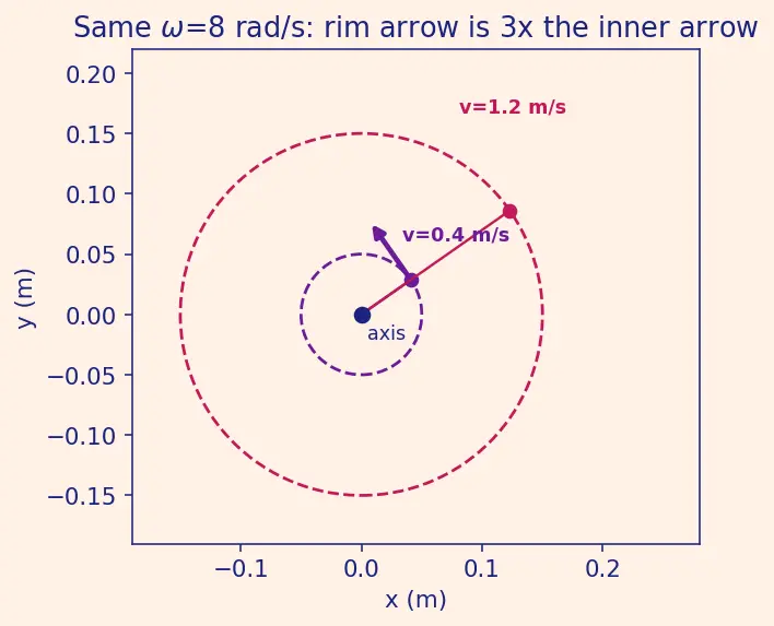 Figure — Relation to linear quantities -  v = rω, a_t = rα, a_c = rω²
