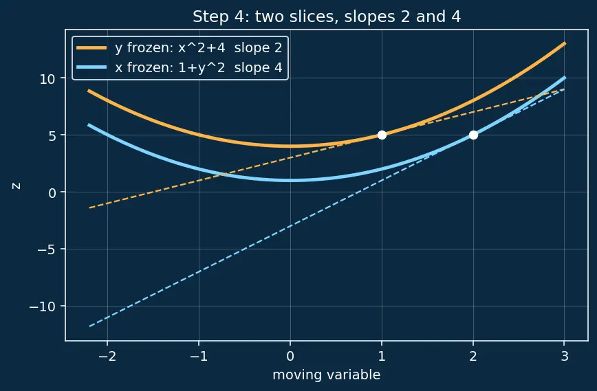 Figure — Partial derivatives — notation, calculation, geometric meaning