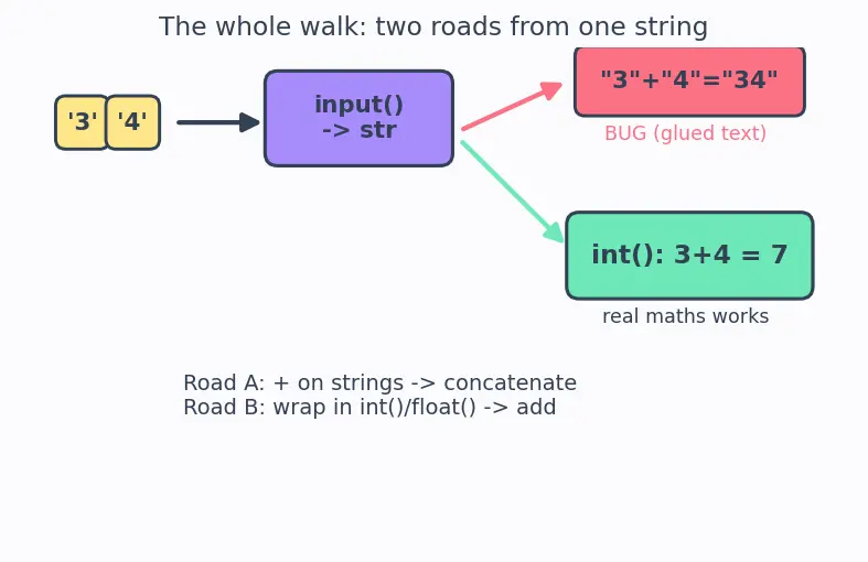 Figure — Input with `input()` — always returns string, conversion needed
