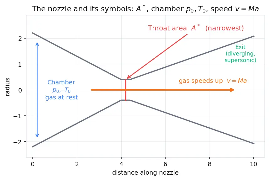 Figure — Mass flow rate ṁ and its relation to throat area
