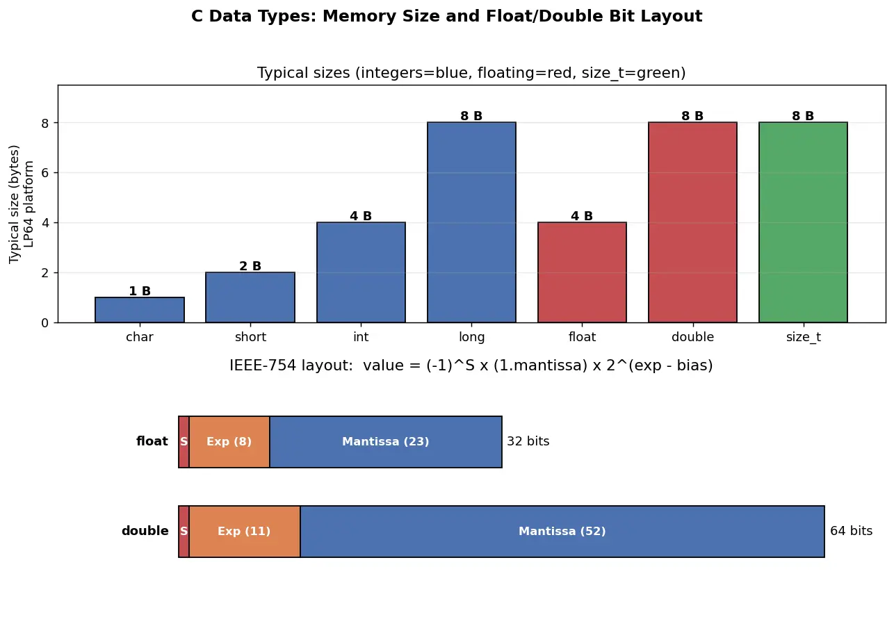 Figure — Data types — char, short, int, long, float, double, size_t