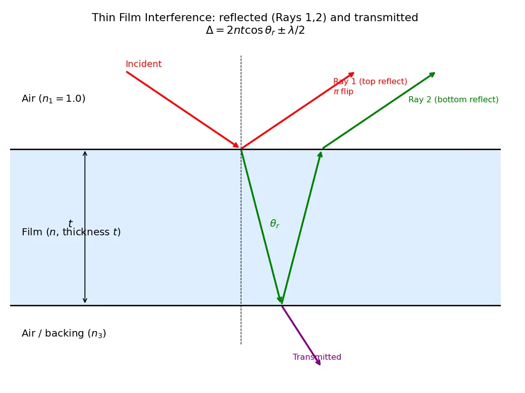 Figure — Thin film interference — reflected and transmitted