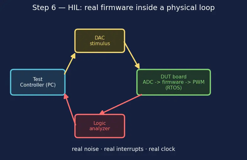 Figure — Software testing in embedded — unit tests on host, HIL testing