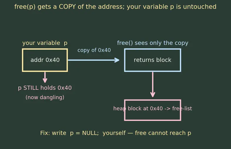 Figure — Common memory errors — null dereference, buffer overflow, use-after-free, double free, memory leak