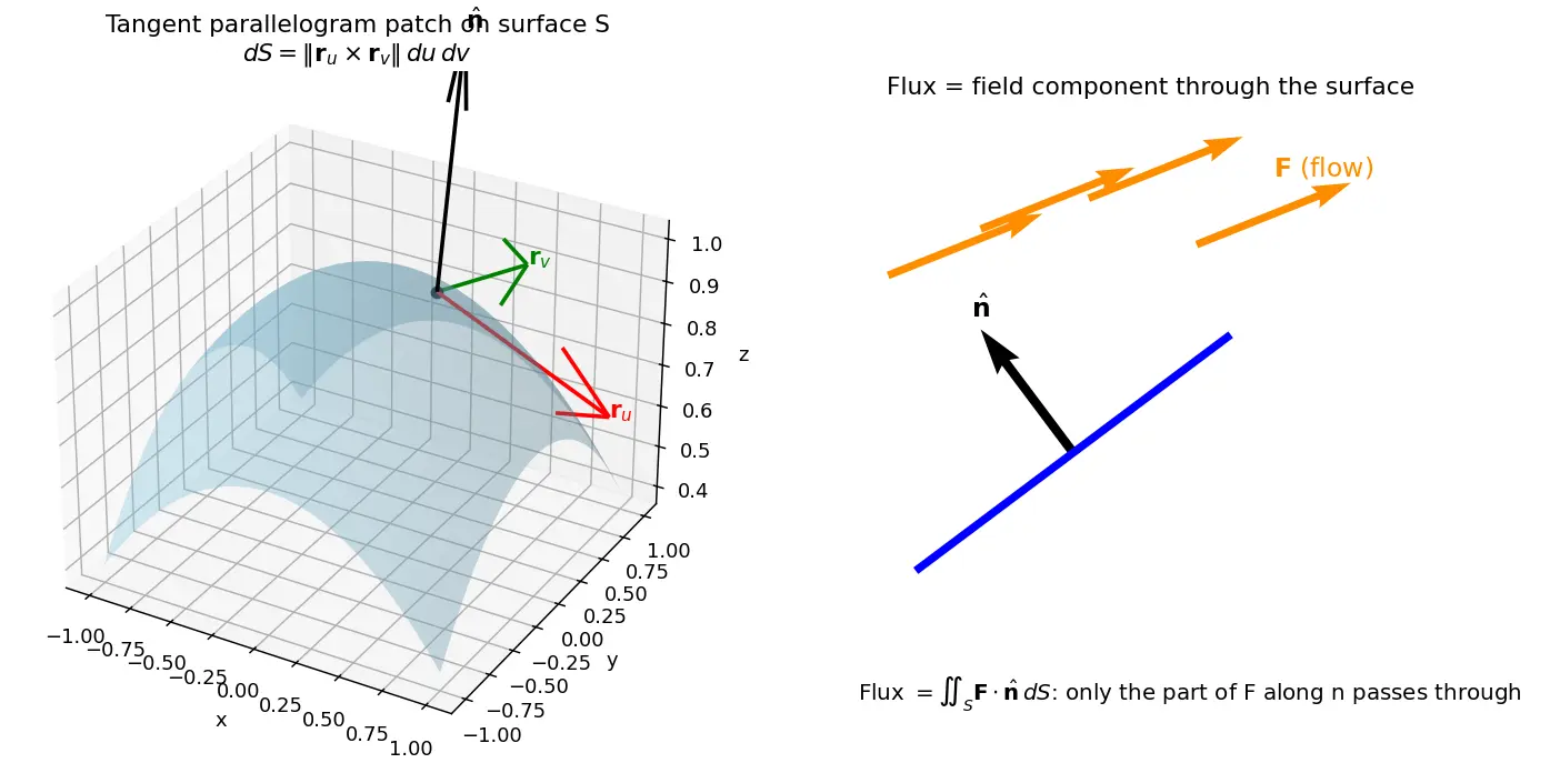 Figure — Surface integrals — scalar and vector (flux)