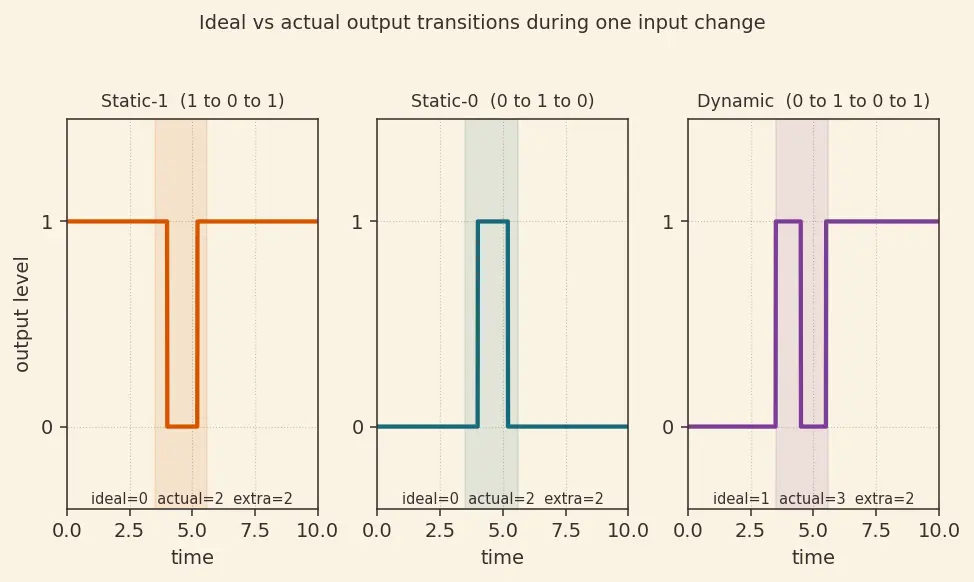 Figure — Hazards (static and dynamic) in combinational logic