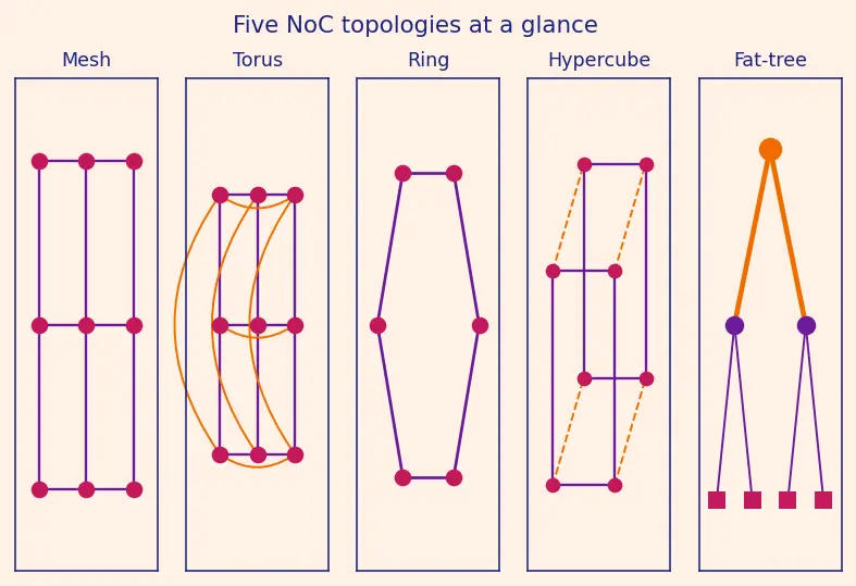 Figure — Network-on-Chip (NoC) topologies