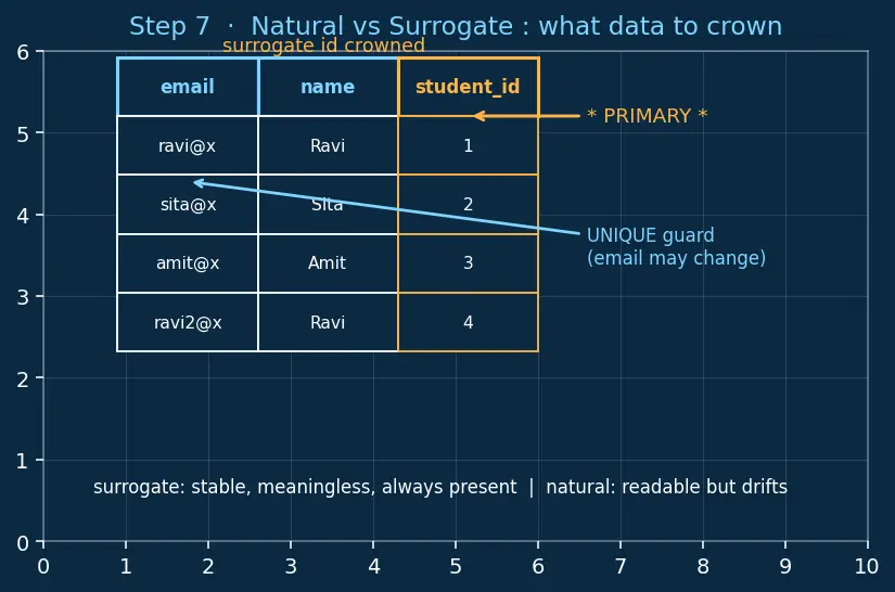 Figure — Keys — primary, candidate, super, foreign, natural vs surrogate