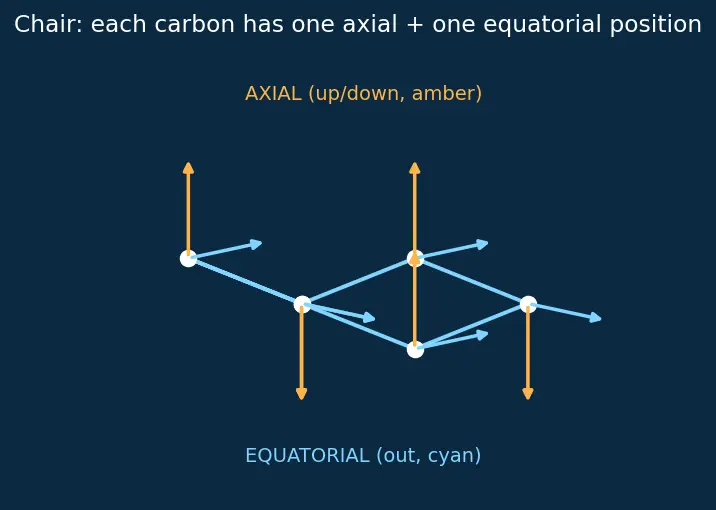 Figure — Cycloalkanes — Baeyer's strain theory; cyclohexane chair - boat, axial vs equatorial