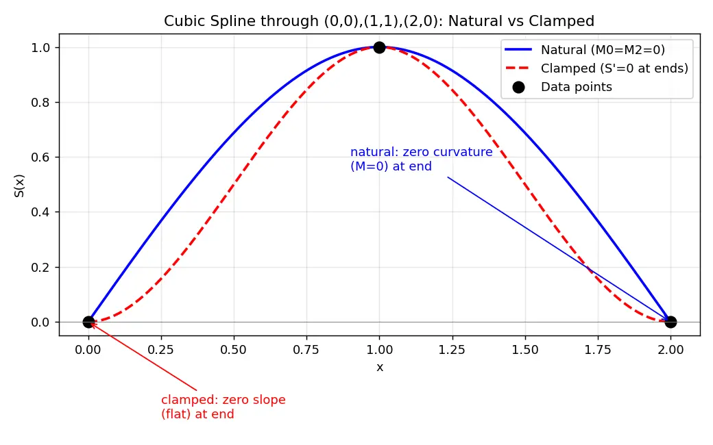 Figure — Cubic spline interpolation — natural, clamped