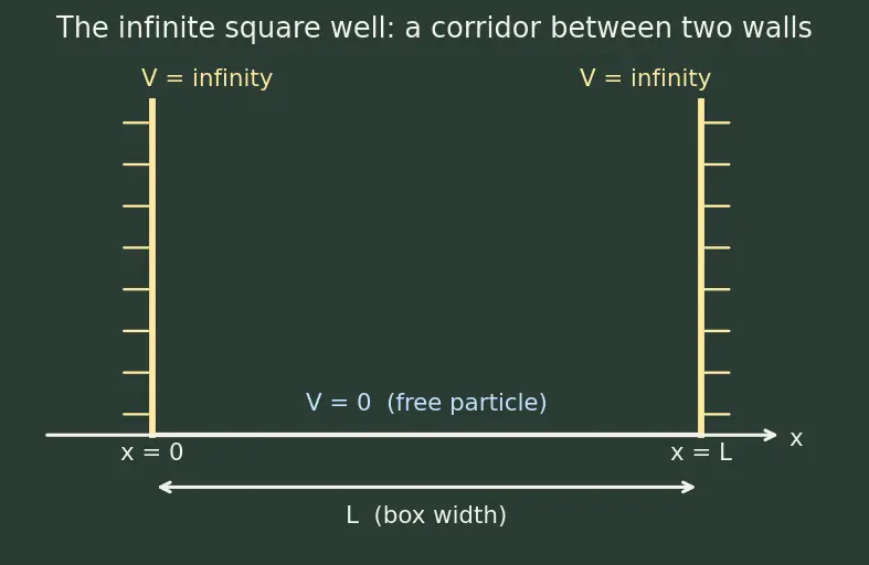 Figure — Particle in a box — solving TISE, energy levels, wavefunctions
