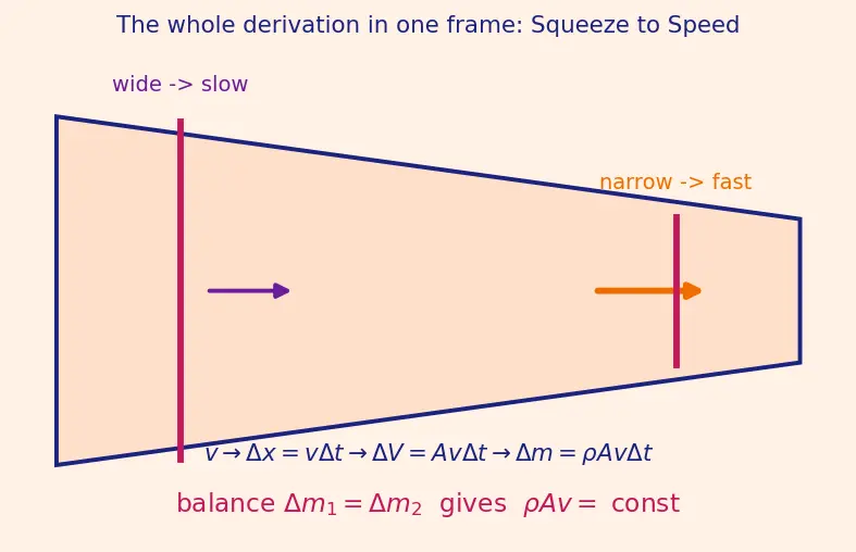 Figure — Continuity equation — derivation (conservation of mass), ρAv = const
