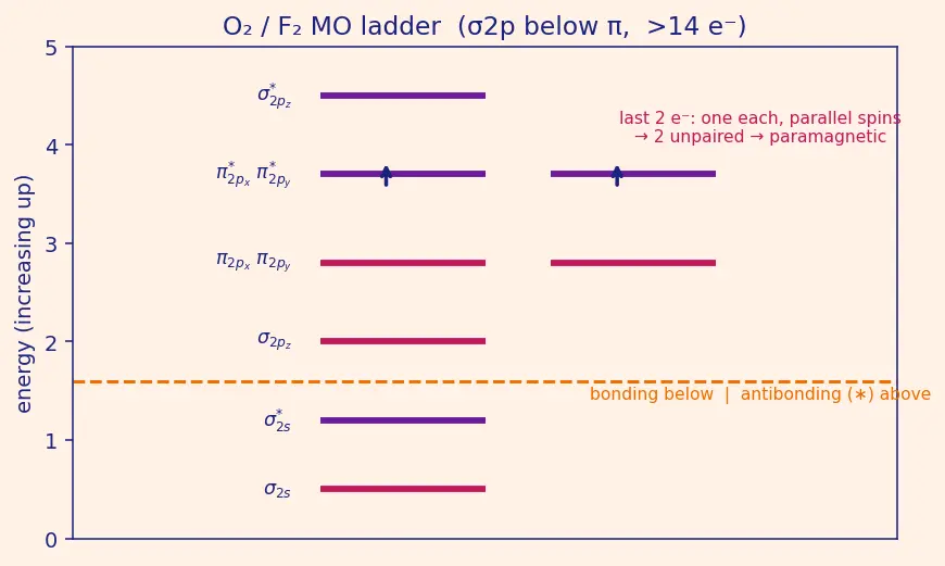 Figure — Why O₂ is paramagnetic (MOT prediction)