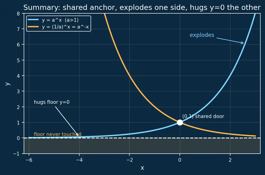 Figure — Exponential functions aˣ — graphs, properties, asymptote