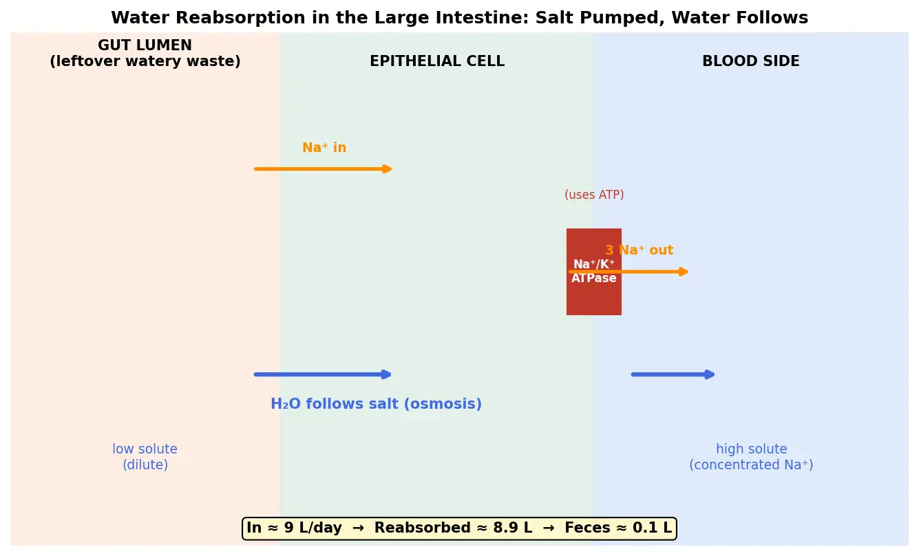 Figure — Explain large intestine and water reabsorption