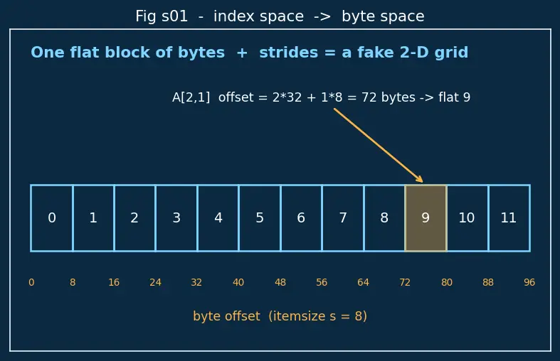 Figure — NumPy — ndarray structure, dtype, shape, strides