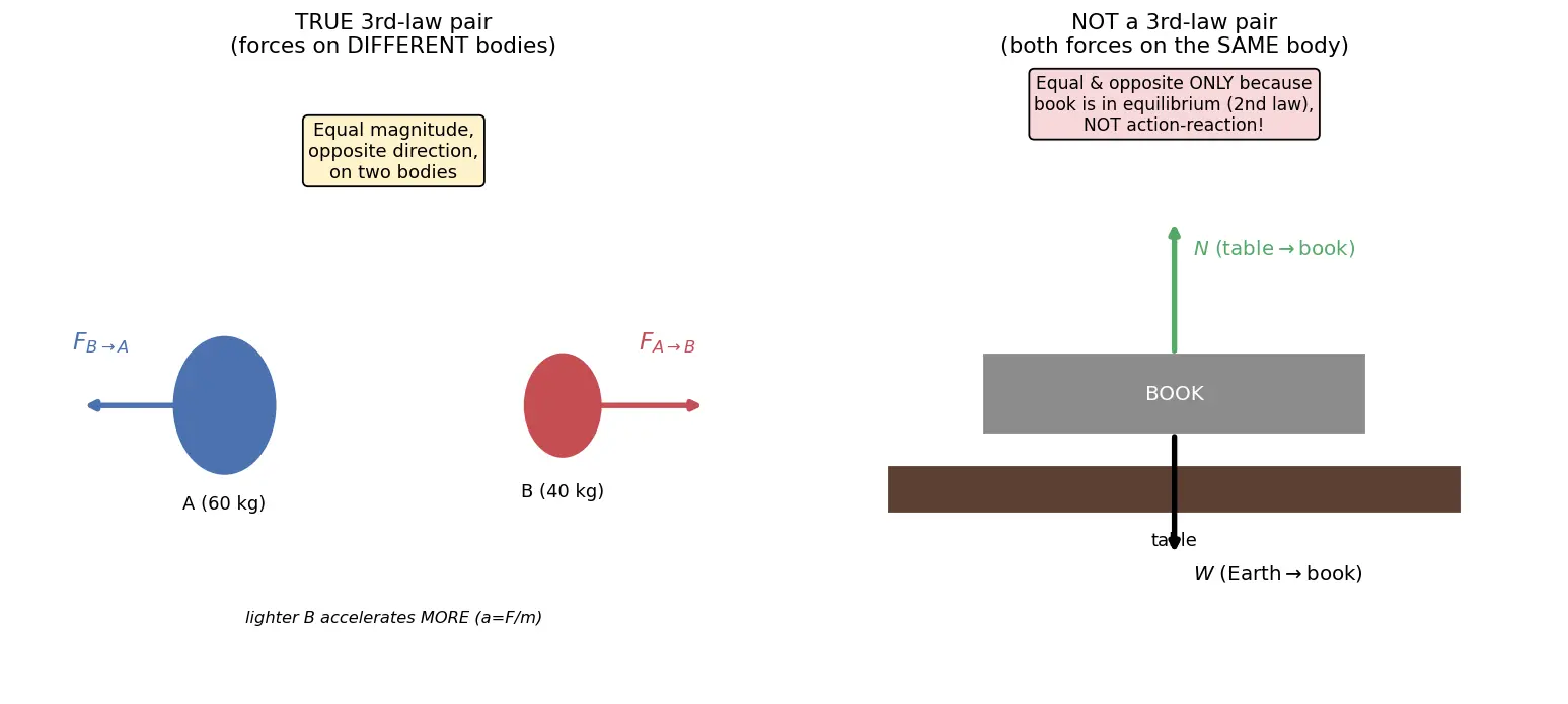 Figure — Newton's third law — action-reaction, common misconceptions