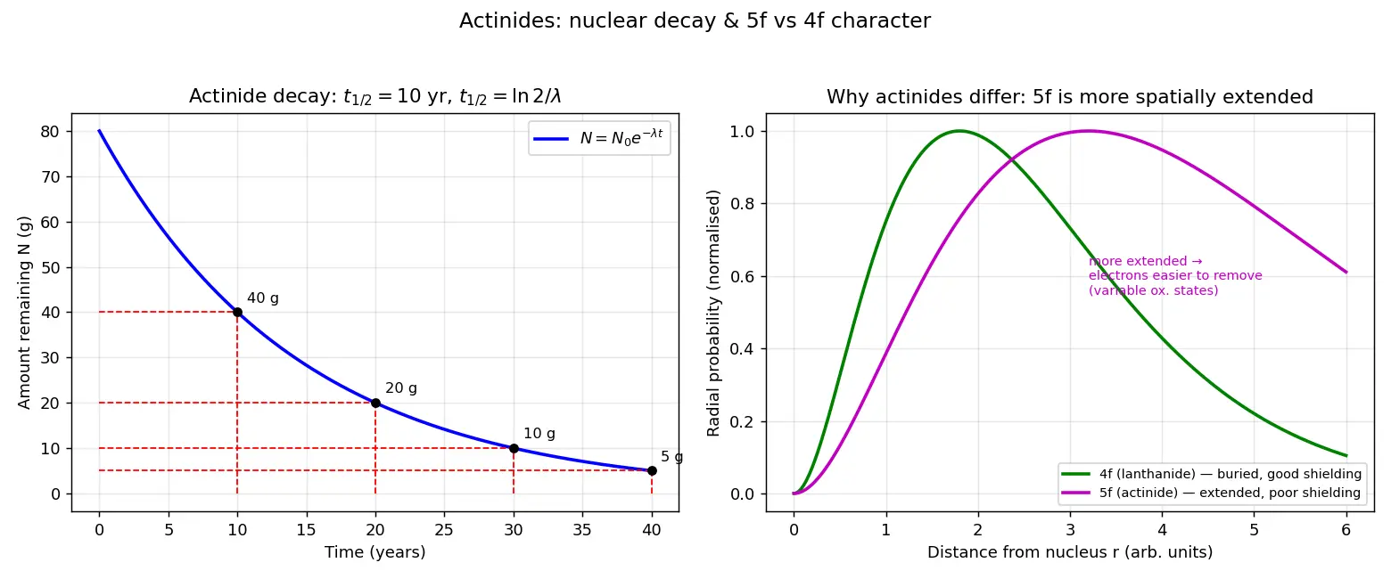 Figure — Actinides — electronic configuration, comparison with lanthanides; nuclear chemistry tie-in