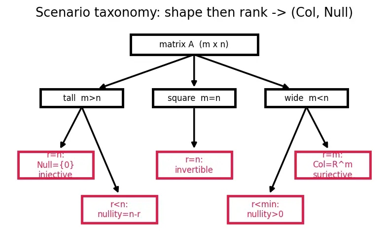 Figure — Null space (kernel) and column space (image) — basis, dimension