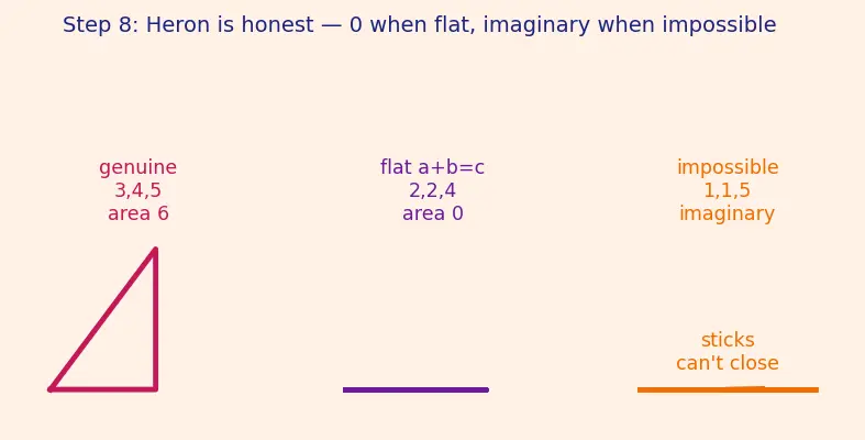 Figure — Heron's formula (derivation using trig)