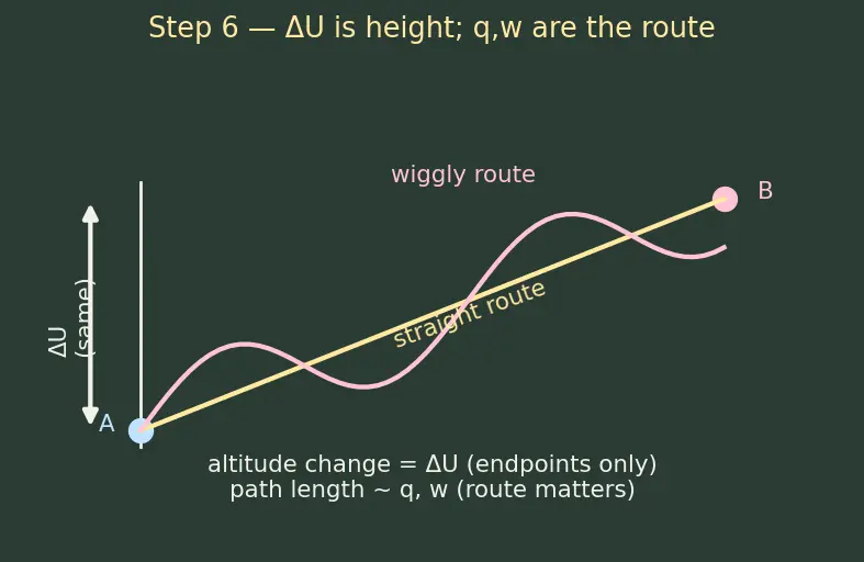 Figure — First law -  ΔU = q + w (chemist sign convention)