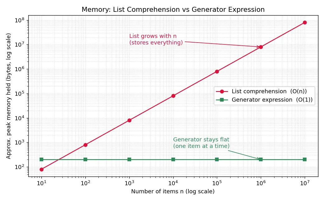 Figure — Generator expressions — memory efficiency