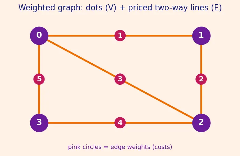 Figure — Minimum Spanning Tree — Kruskal's (Union-Find), Prim's (priority queue)