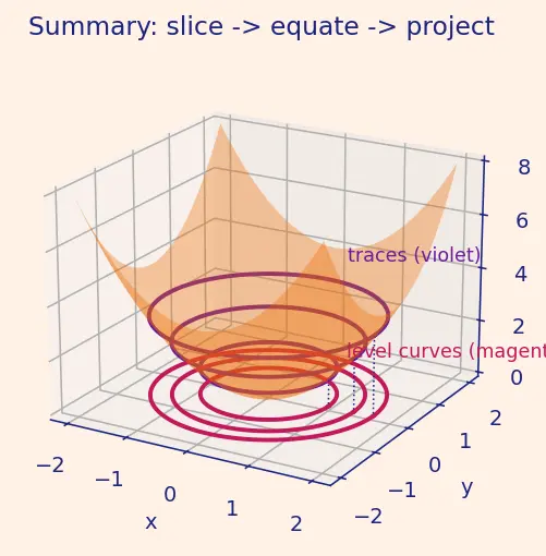 Figure — Functions of several variables — graphs, level curves, level surfaces