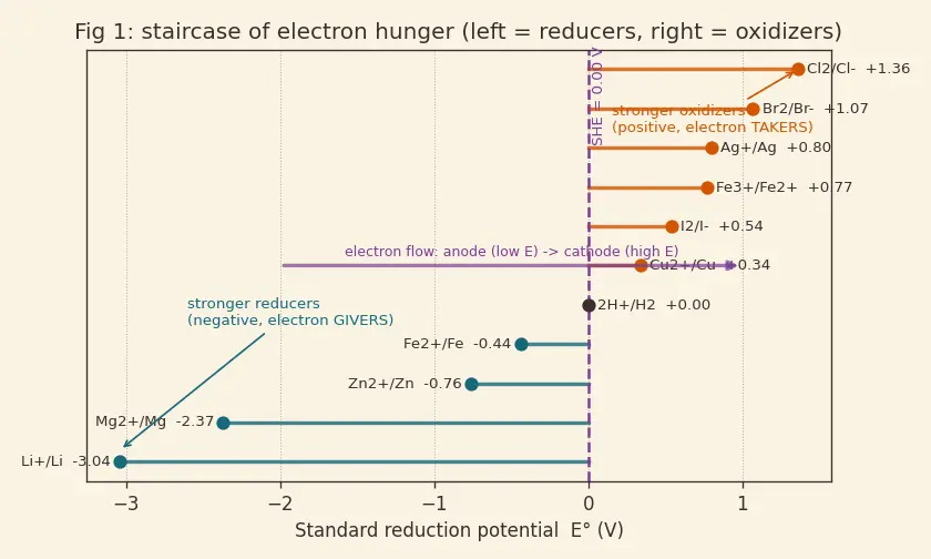 Figure — Standard electrode potentials — SHE reference, electrochemical series