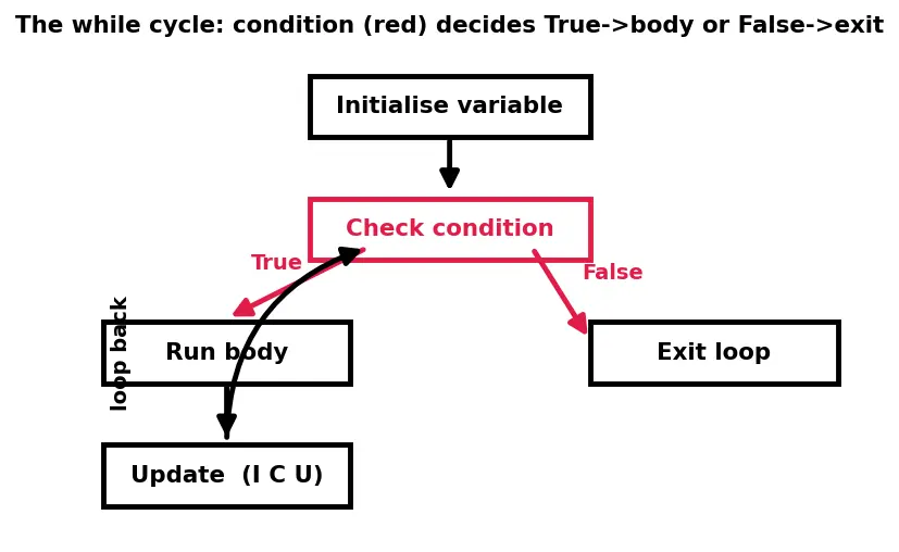 Figure — while loop — condition-based, infinite loop dangers