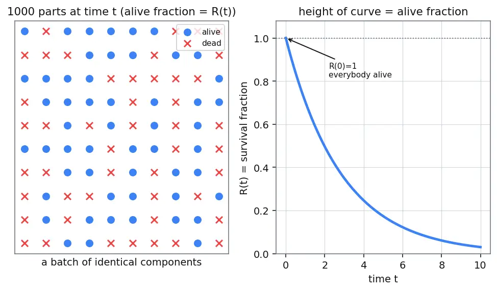 Figure — Reliability — MTTF, MTBF, exponential failure model
