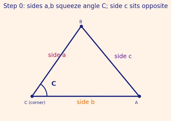 Figure — Heron's formula (derivation using trig)
