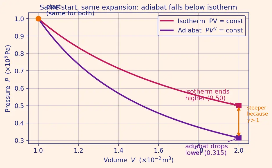 Figure — Thermodynamic processes — isothermal (T const), isochoric (V const), isobaric (P const), adiabatic (Q = 0)