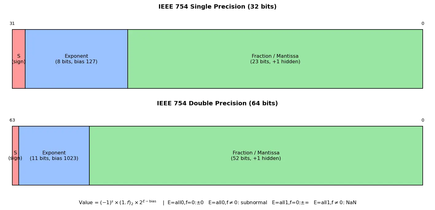 Figure — IEEE 754 floating-point standard — significant bits, special values