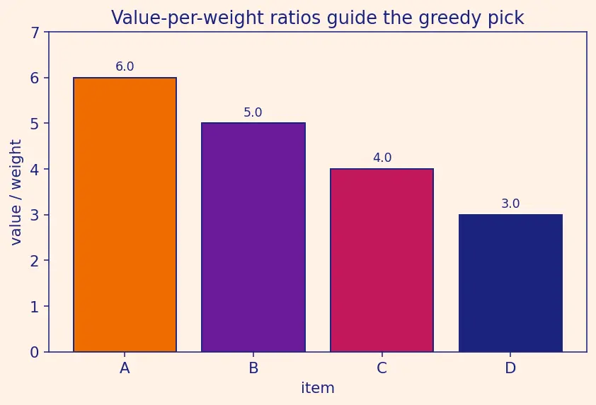Figure — When greedy fails — 0 - 1 knapsack counter-example