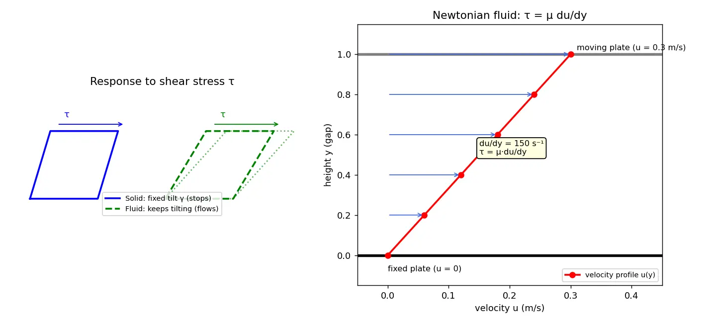 Figure — Fluid definition — shear stress, no fixed shape