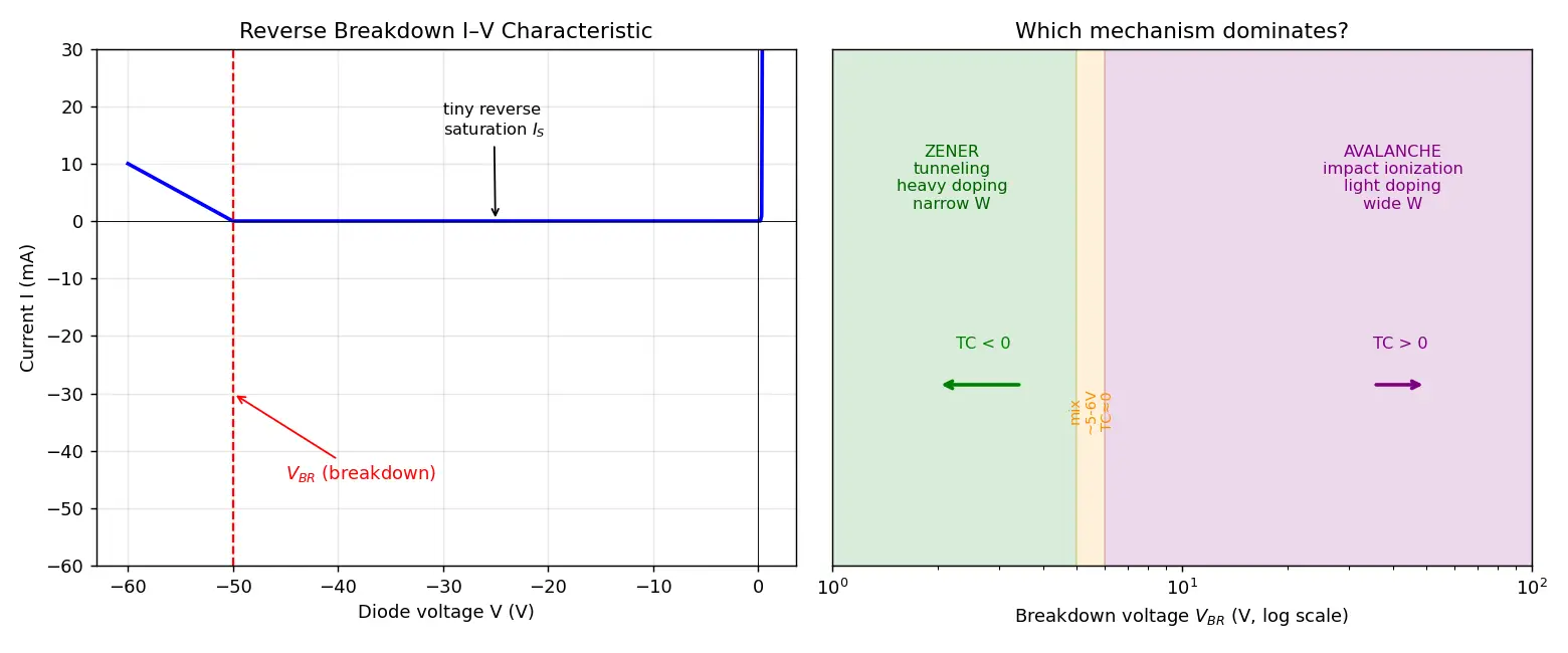Figure — Reverse breakdown -  avalanche vs Zener