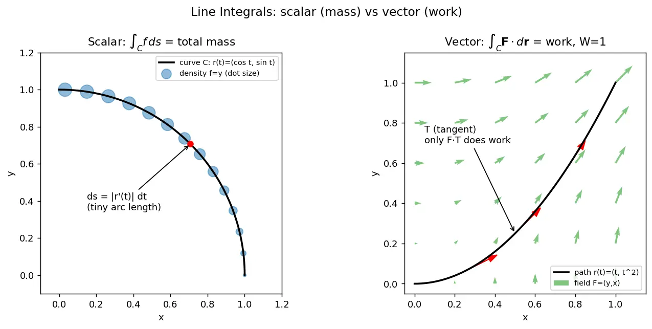 Figure — Line integrals — scalar and vector, work done