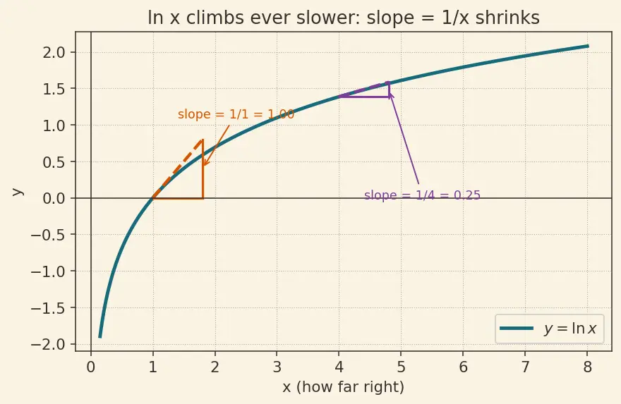 Figure — Derivatives of ln x and logₐ(x)