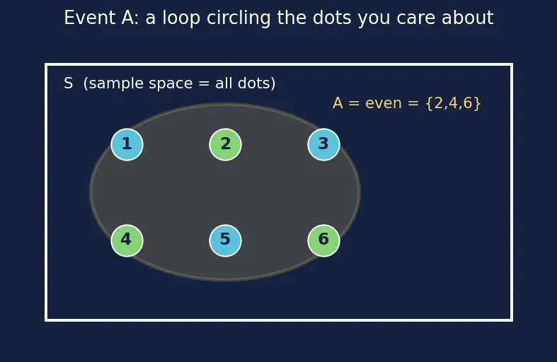 Figure — Complementary events — P(A') = 1 − P(A)