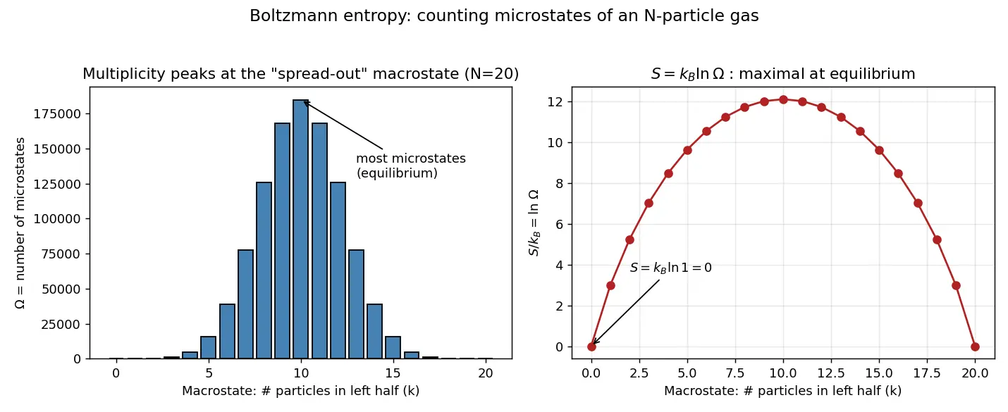 Figure — Boltzmann's entropy S = k_B ln(Ω)