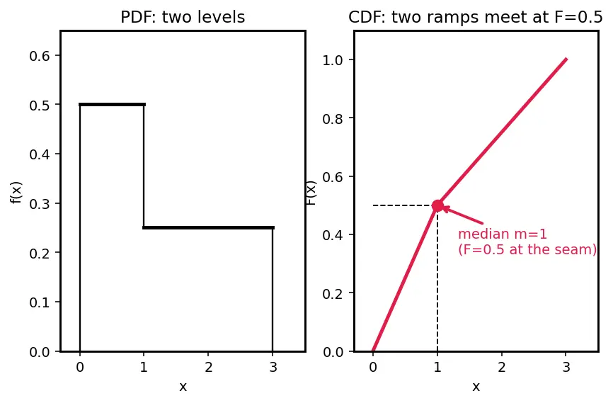 Figure — Continuous random variables — PDF, CDF, percentiles