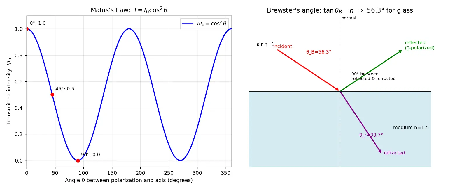 Figure — Polarization — Malus's law, Brewster's angle derivation