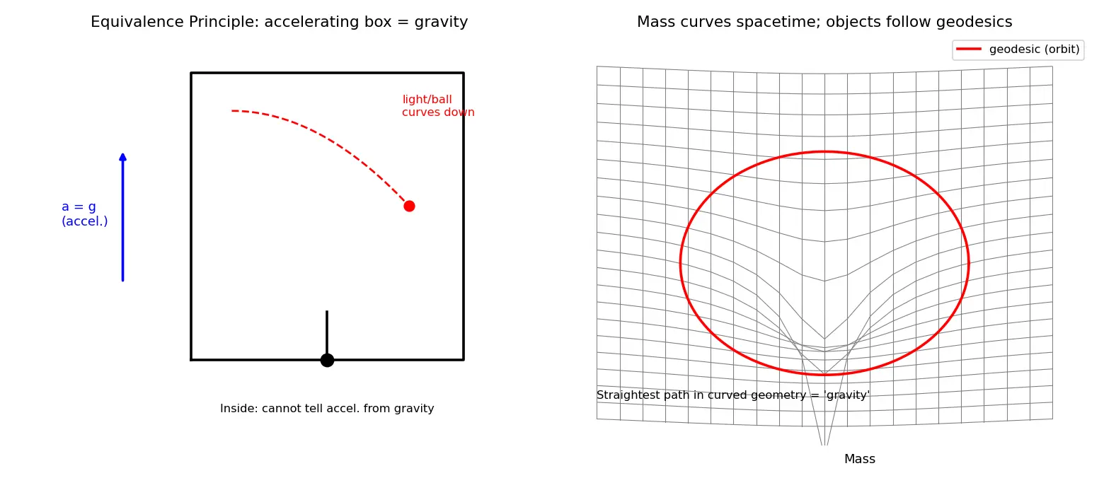 Figure — General relativity — equivalence principle, curved spacetime (overview)