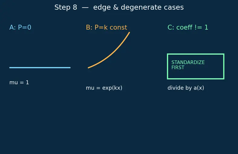 Figure — First-order linear ODEs — integrating factor method (derivation)
