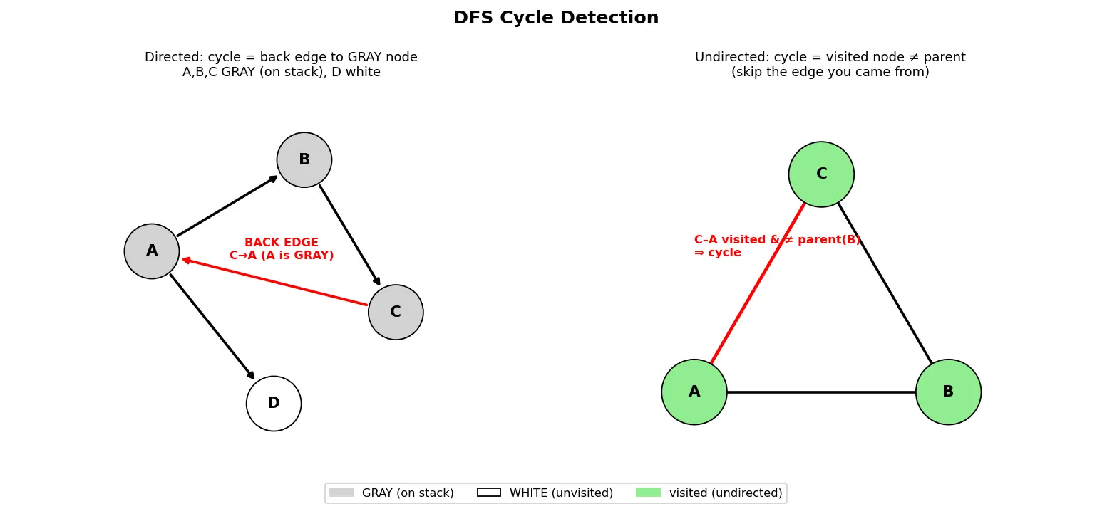 Figure — DFS applications — cycle detection (directed and undirected)