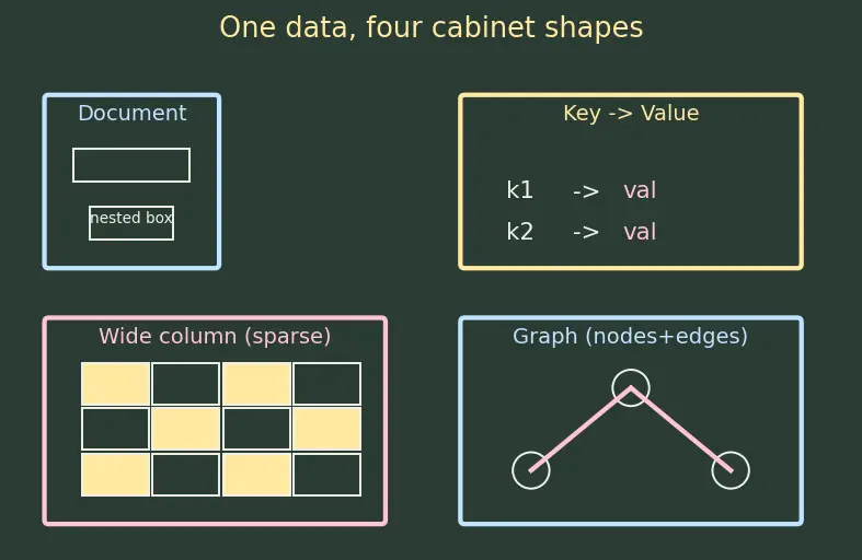 Figure — NoSQL — document (MongoDB), key-value (Redis), column (Cassandra), graph (Neo4j)