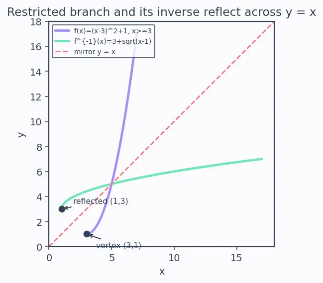 Figure — Inverse functions — finding f⁻¹(x), horizontal line test